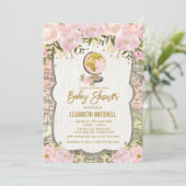 Blush Roze Kaart Baby shower Nodig Reisavontuur ui (Staand voorkant)