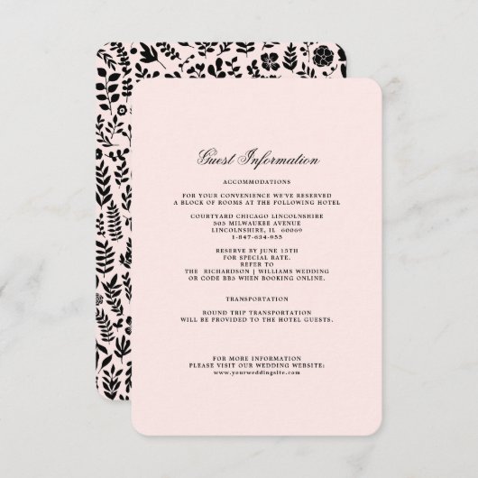 Blush roze | Kaarten voor Black Floral Wedding (Voorkant / Achterkant)