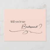 Blush roze kalligrafie Bridesmaid Voorstel Post Briefkaart (Voorkant)