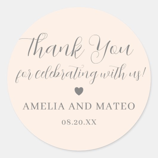 Blush roze kalligrafie bruiloft Dank je wel Ronde Sticker (Voorkant)
