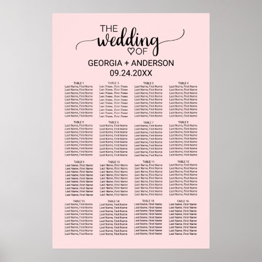 Blush roze kalligrafie bruiloft poster (Voorkant)