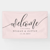 Blush Roze Kalligrafie Eenvoudige bruiloft Welkom Spandoek (Horizontaal)