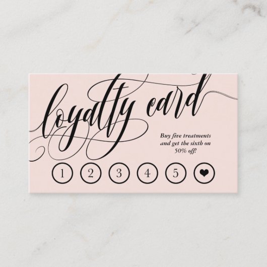 Blush roze kalligrafie Loyalty Punch Card (Voorkant)