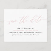 Blush roze kalligrafie Modern Save the Date Aankondigingskaart (Voorkant)