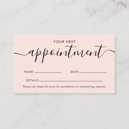 Blush roze kalligrafie QR Code Afspraakkaart Afsprakenkaartje (Voorkant)