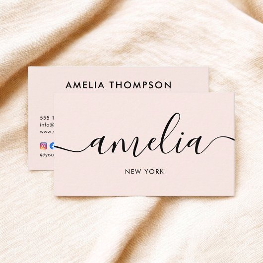 Blush roze kalligrafie QR Code Social Media Visitekaartje