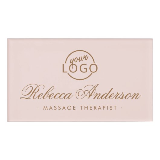 Blush roze kalligrafie script aangepaste logo naambadge (Voorkant)