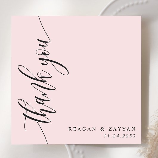 Blush Roze Kalligrafie Script Bruiloft Bedankkaart