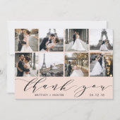 Blush roze kalligrafie script foto collage bedankkaart (Voorkant)