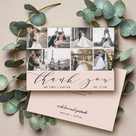 Blush roze kalligrafie script foto collage bedankkaart