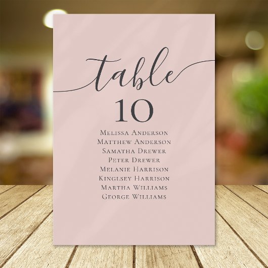 Blush Roze Kalligrafie Trouwtafel Zitting Grafiek Kaart