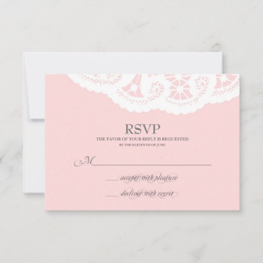 Blush Roze Kant Dagelijks Bruiloft RSVP (Voorkant)