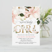 Blush roze kanten jute bloemenmeisje baby shower kaart (Staand voorkant)