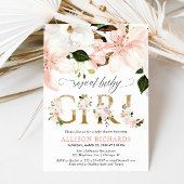 Blush roze kanten jute bloemenmeisje baby shower kaart