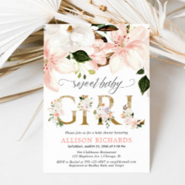 Blush roze kanten jute bloemenmeisje baby shower kaart