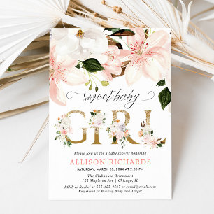 Blush roze kanten jute bloemenmeisje baby shower kaart