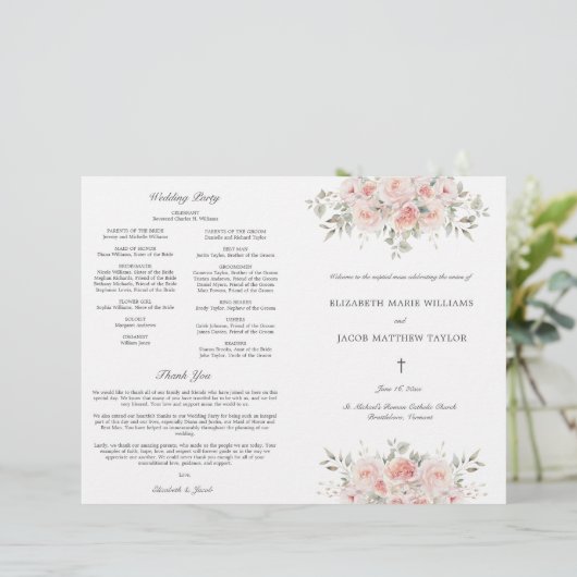 Blush Roze Katholieke Huwelijksceremonie Programma (Staand voorkant)