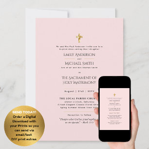 Blush Roze Katholieke Nuptial Mass Bruiloft Kaart