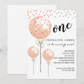 Blush Roze katoenballon Snoep 1e verjaardag Kaart (Voorkant / Achterkant)