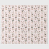 Blush roze kerst katten cadeaupapier (Vlak)