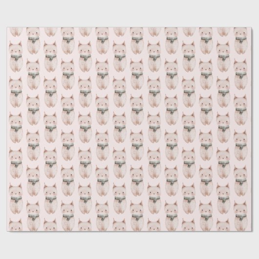 Blush roze kerst katten cadeaupapier (Vlak)