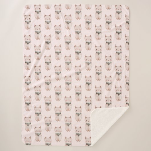 Blush roze kerst katten sherpa deken (Voorkant)