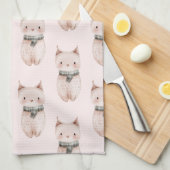 Blush roze kerst katten theedoek (Quarter Fold)