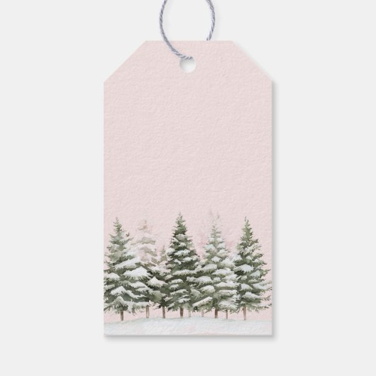 Blush roze kerstbomen cadeaulabel (Achterkant)