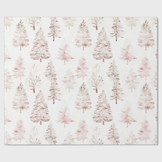Blush roze kerstbomen cadeaupapier (Vlak)