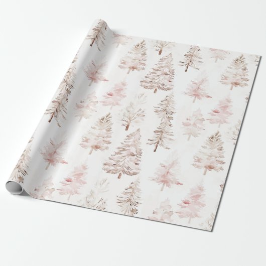 Blush roze kerstbomen cadeaupapier (Uitgerold)