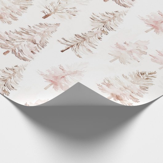 Blush roze kerstbomen cadeaupapier (Hoek)