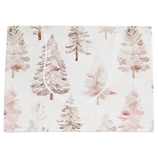 Blush roze kerstbomen groot cadeauzakje (Voorkant)