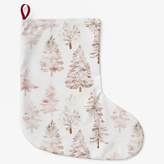Blush roze kerstbomen grote kerstsok (Voorkant)