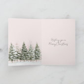 Blush roze kerstbomen herten in de sneeuw kaart (Binnen)