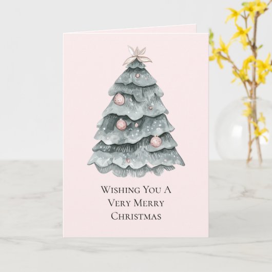 Blush roze kerstboom Ornament Kaart (Gele Bloem)