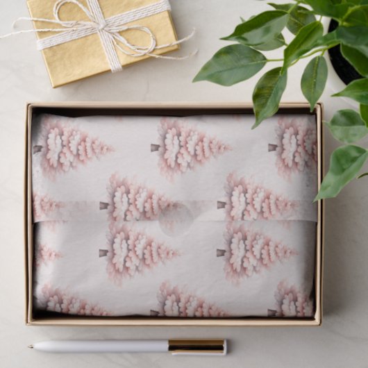 Blush Roze Kerstboom Patroon Decoupage Tissuepapier (Geschenk)