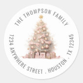 Blush Roze Kerstboom Retournaam Adres Ronde Sticker (Voorkant)