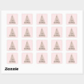 Blush roze kerstboom vierkante sticker (Vel)
