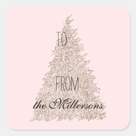 Blush roze kerstboom vierkante sticker (Voorkant)