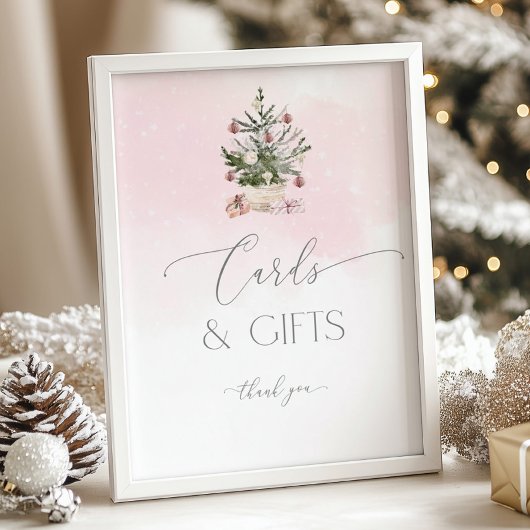 Blush roze kerstboomkaarten en cadeautjes Poster