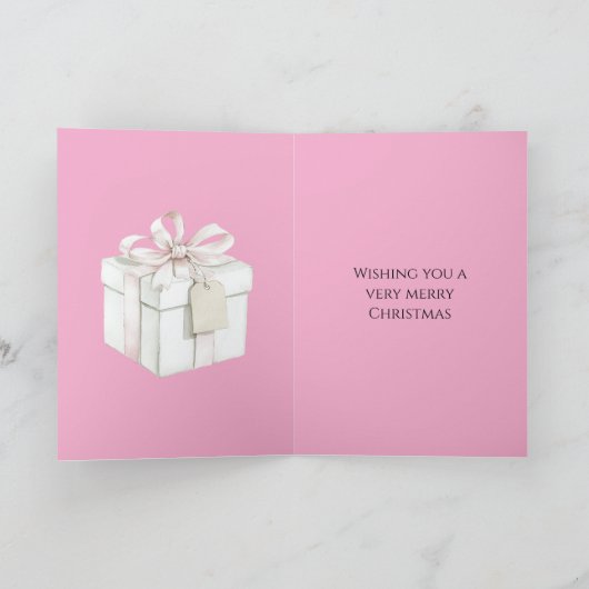 Blush Roze Kerstcadeau Kaart (Binnen)