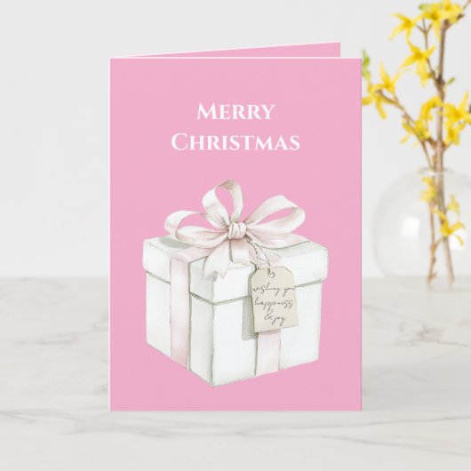 Blush Roze Kerstcadeau Kaart (Gele Bloem)