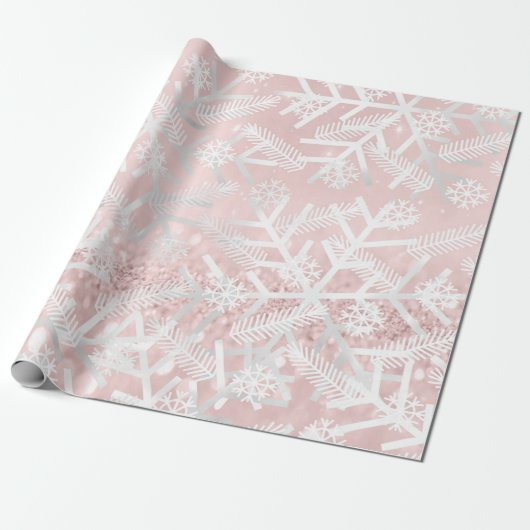 Blush roze kerstfeestdag Snowflake Joy Cadeaupapier (Uitgerold)