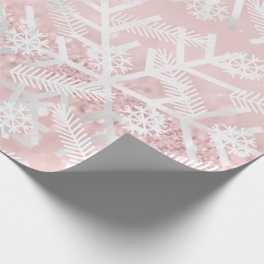Blush roze kerstfeestdag Snowflake Joy Cadeaupapier (Hoek)