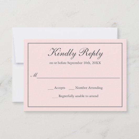 Blush Roze Klassieke Eenvoudige Elegante Huwelijk  RSVP Kaartje (Voorkant)