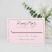Blush Roze Klassieke Eenvoudige Elegante Huwelijk  RSVP Kaartje (Staand voorkant)