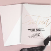 Blush Roze Kleur Blok Sweet 16 Verjaardagsfeest Folie Uitnodiging