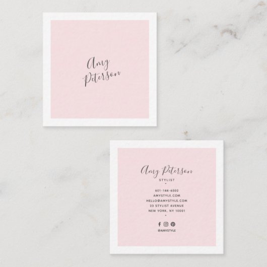Blush roze kleurblok moderne minimalistische styli vierkante visitekaartje (Voorkant / Achterkant)