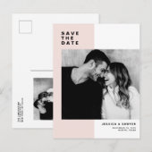 Blush Roze kleurenblok Moderne foto Opslaan datum Aankondigingskaart (Voorkant / Achterkant)