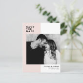 Blush Roze kleurenblok Moderne foto Opslaan datum Aankondigingskaart (Staand voorkant)